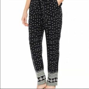 Vince Camuto | Black Fan Print Crop Pants Border Pull On | Size XL